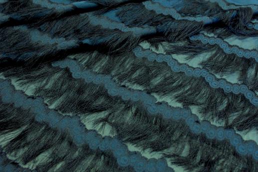 Органза вишивка з бахромою, колір темно-синій | Textile Plaza