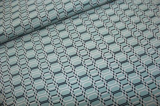 Штапель стрейч принт багатокутник на сіро-оливковому | Textile Plaza