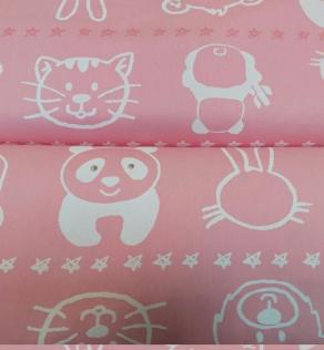 Ткань для детского постельного белья, животные на розовом фоне | Textile Plaza