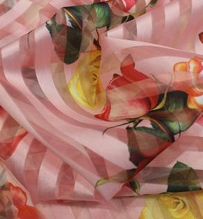 Шифон-органза жаккард розы на розовом | Textile Plaza