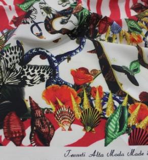 Шовк Roberto Cavalli метелики і морська тематика на білому фоні | Textile Plaza