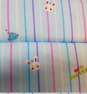 Ткань для детского постельного белья, зайчики/птички/полосочки/надписи | Textile Plaza