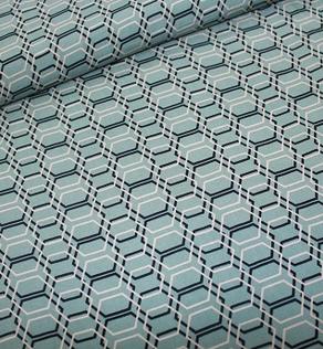 Штапель стрейч принт многоугольник на серо-оливковом | Textile Plaza