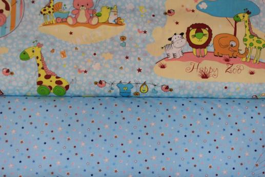 Ткань для детского постельного белья, зверушки на голубом | Textile Plaza