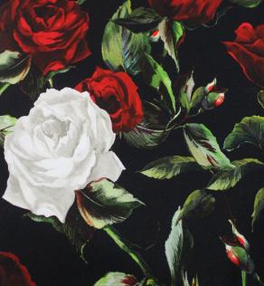 Трикотаж Dolce & Gabbana розы на черном | Textile Plaza