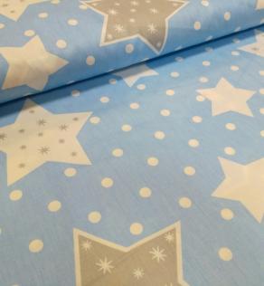 Сатин для постільної білизни, великі зірки на блакитному фоні | Textile Plaza