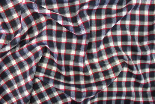 Костюмна тканина клітка, чорно-біло-червона | Textile Plaza