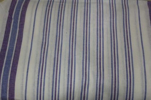 Льняное полотно, синие и фиолетовые полосы на белом | Textile Plaza