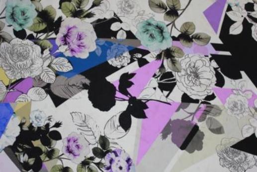 Шелк CAVALLI цветочный и абстрактный принт  | Textile Plaza