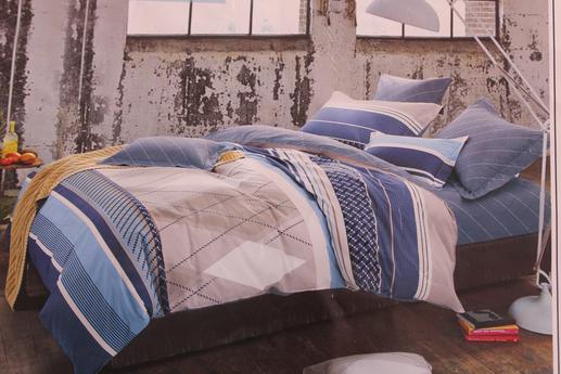 Сатин для постельного белья, полосы, другие принты в синих тонах | Textile Plaza