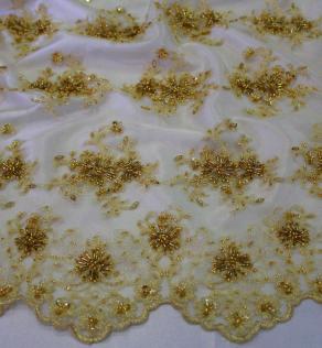 Сетка вышивка золотая с бусинами | Textile Plaza