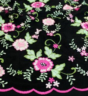 Сетка вышивка черная с цветами | Textile Plaza