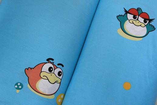 Ткань для детского постельного белья, птички на голубом фоне | Textile Plaza