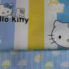 Тканина для постільної білизни сатин, Hello Kitty, жовті/білі/сині смужки | Textile Plaza