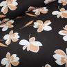 Віскоза штапель принт коричнево-білі квіти чорному тлі | Textile Plaza