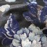 Парча Dolce&Gabbana сине-голубой с серебром цветочный принт на черном фоне | Textile Plaza