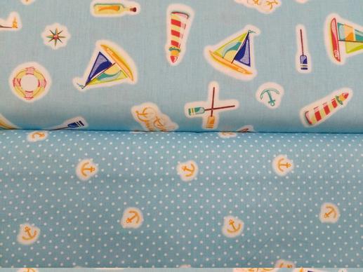 Тканина для дитячої постільної білизни, морська тематика на блакитному фоні | Textile Plaza
