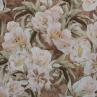 Ткань из натурального шелка с эластаном, цветы, светло-коричневый фон | Textile Plaza
