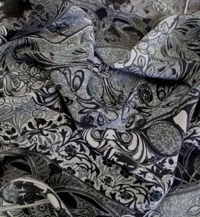 Шовк Італія абстрактний принт на сірому (купон) | Textile Plaza