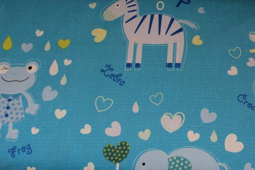 Ткань для детского постельного белья, зебра/лягушка/слоник | Textile Plaza