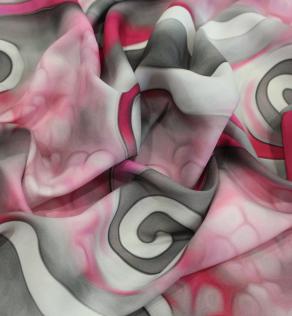 Шелк Италия принт завитки на нежном серо-розовом фоне | Textile Plaza