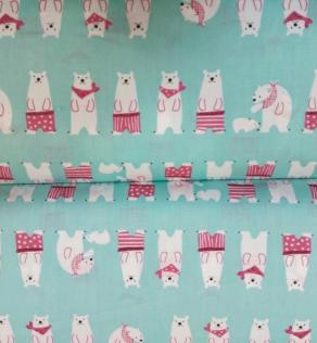 Ткань для детского постельного белья, белые мишки | Textile Plaza