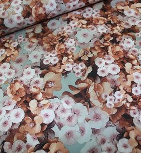 Супер софт принт коричневые цветы на сером фоне | Textile Plaza