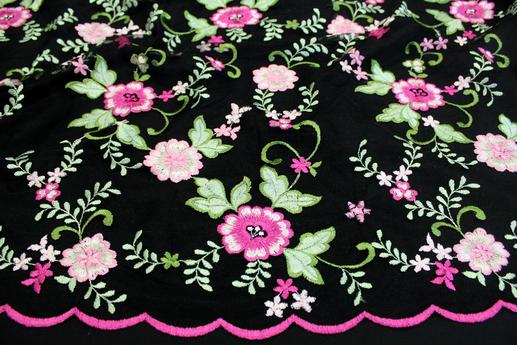 Сітка вишивка чорна з квiтами | Textile Plaza