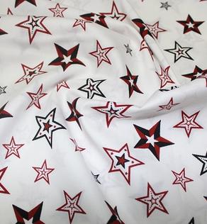 Бавовна кольорова зірки червоно-чорні на білому | Textile Plaza