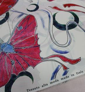Шовк Італія рожево-малинові метелики (залишок 150см,) | Textile Plaza