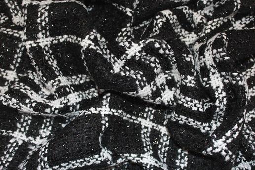 Шанель костюмна чорно-біла клітка з люрексом | Textile Plaza