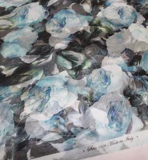 Шифон Італія троянди блакитні та зелені D&G (залишок 1,5 м, ) | Textile Plaza
