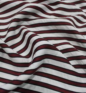 Вискоза-шелк Alta Moda принт бордово-черные полосы на белом фоне | Textile Plaza