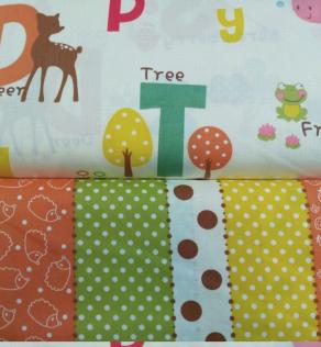 Тканина для дитячої постільної білизни, літери/звірятка/деревця | Textile Plaza