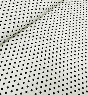 Вискоза штапель принт мелкие горошки, белая | Textile Plaza