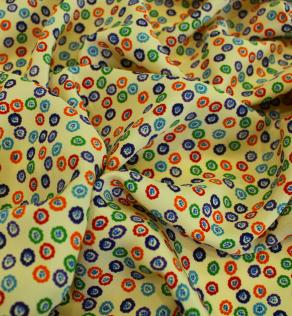 Шелк Италия принт разноцветные круги на желтом фоне | Textile Plaza