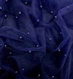 Сітка вишивка темно-синього кольору з перлами | Textile Plaza