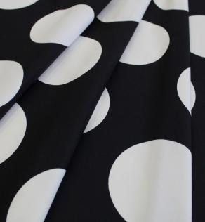 Костюмна тканина Moschino, білі кола на чорному | Textile Plaza