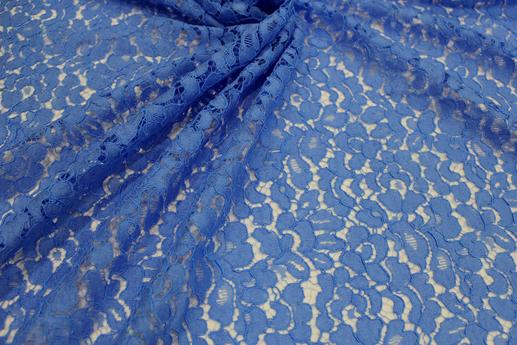 Гипюр Италия цветочный узор синий (васильковый) | Textile Plaza