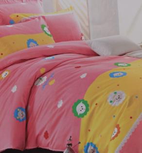 Ткань для детского постельного белья, овечки, розово-желтый фон | Textile Plaza