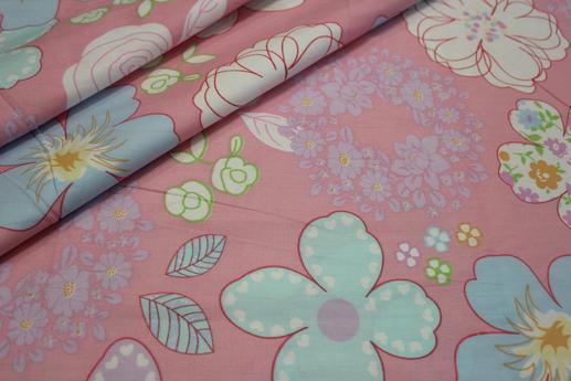 Ткань для постельного белья, цветы/розовый фон | Textile Plaza