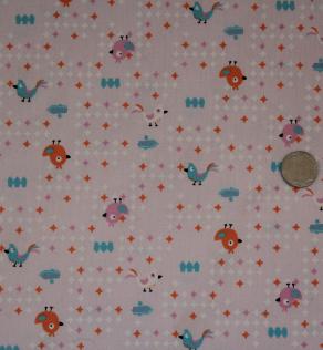 Ткань для детского постельного белья, птички, розовый фон | Textile Plaza