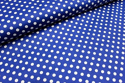 Сатин для постельного белья, белый горошек на синем | Textile Plaza