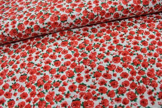 Костюмна тканина SPH червоні троянди на білому | Textile Plaza