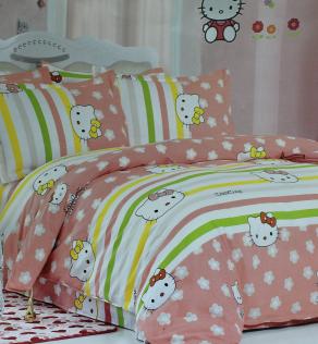 Тканина для дитячої постільної білизни, Hello Kitty/квіточки/різнокольорові смужки | Textile Plaza