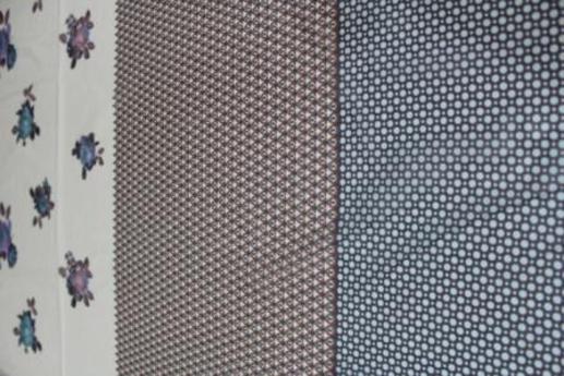 Батист цветной, белые круги на коричневом и синем фоне | Textile Plaza