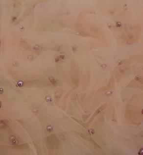 Сітка вишивка з перлами колір ніжно-персиковий | Textile Plaza