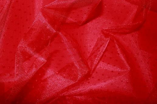 Фатин жаккард в точку червоного кольору | Textile Plaza