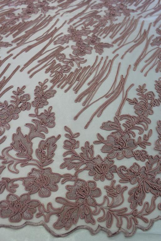 Сетка вышивка, пепельно-розовая | Textile Plaza