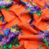Шелк GUCCI фиолетовый цветочный принт на оранжевом фоне | Textile Plaza